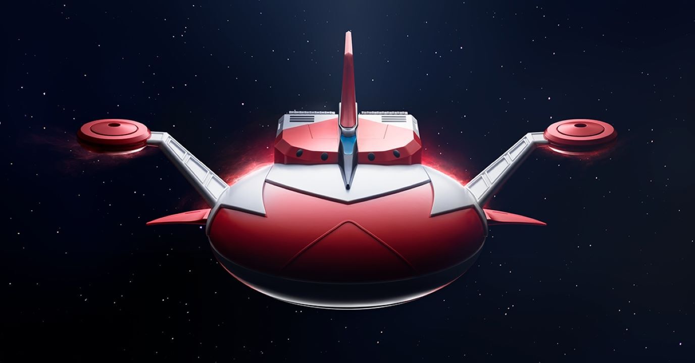 Campaign visual of the special Tissot PRX UFO Robot Grendizer watch box modelled on the Spazer, Gendizer's UFO