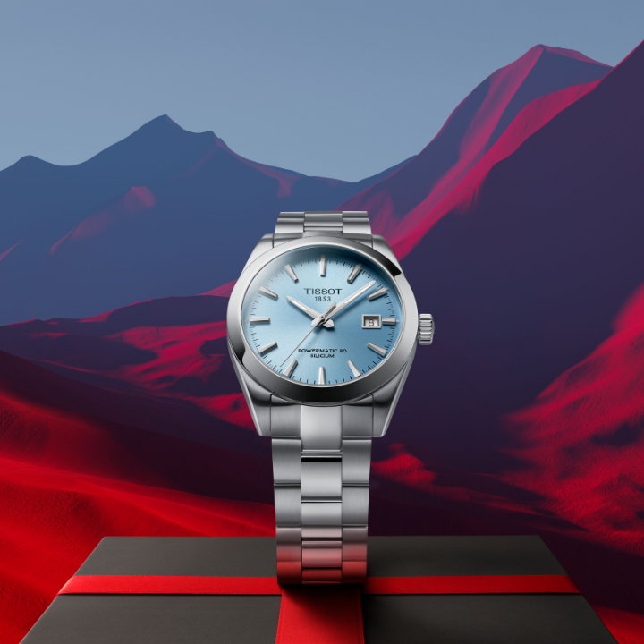 Watch on gift box in the mountains